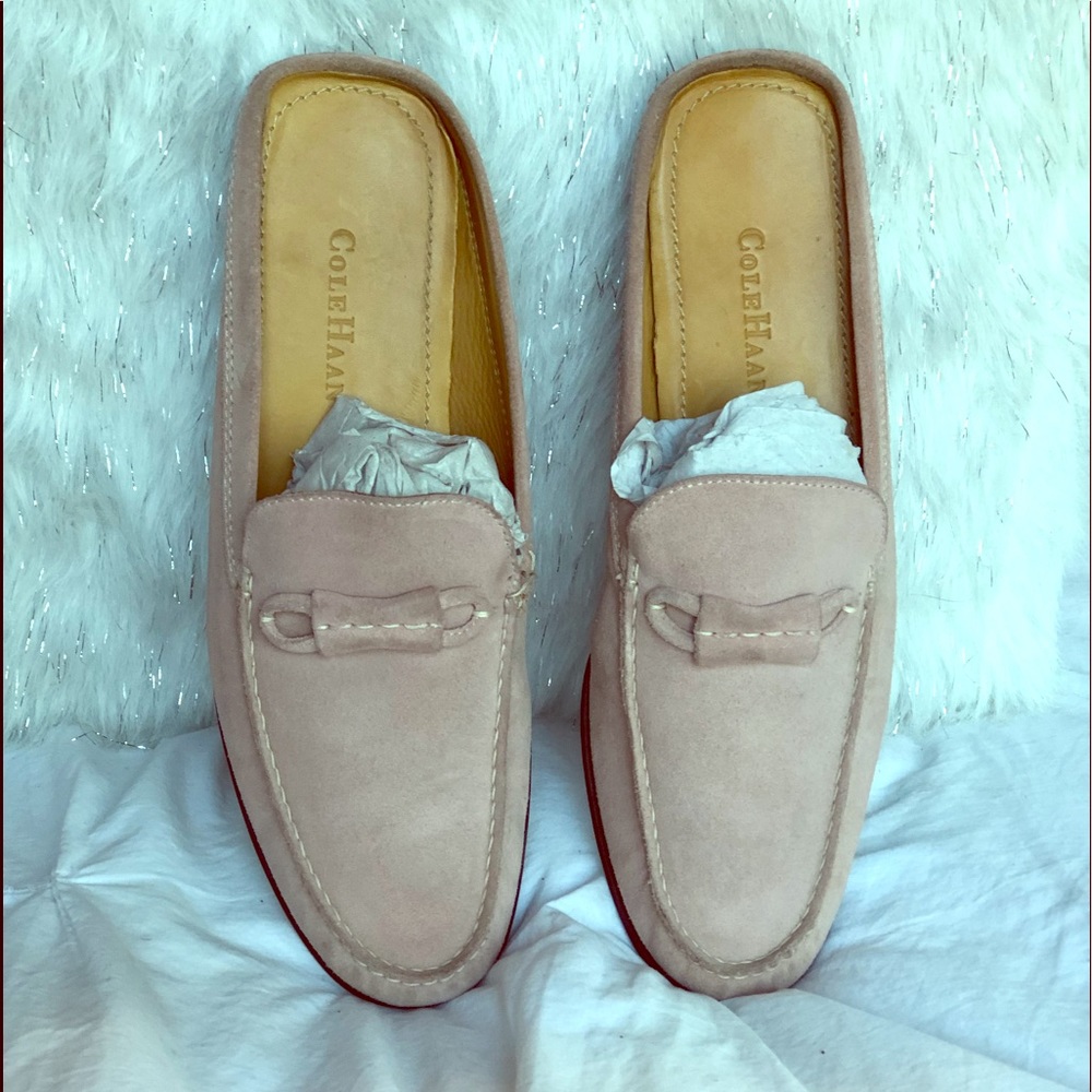 Classic Cole Haan baby pink suede slides